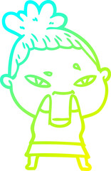 cold gradient line drawing of a cartoon woman