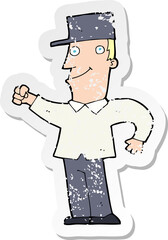 retro distressed sticker of a cartoon man punching air