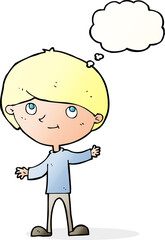 cartoon happy boy with thought bubble