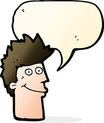 cartoon happy man with speech bubble