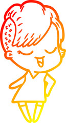 warm gradient line drawing of a happy cartoon girl
