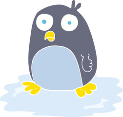 flat color illustration of penguin on ice