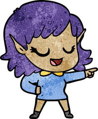 happy cartoon elf girl pointing