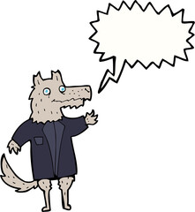 cartoon wolf businessman with speech bubble