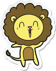 sticker of a laughing lion cartoon