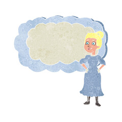 freehand retro cartoon victorian woman in dress