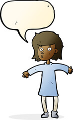 cartoon nervous woman with speech bubble