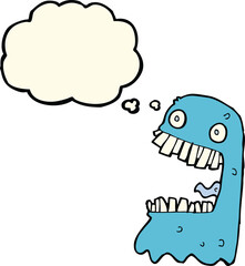 cartoon gross ghost with thought bubble