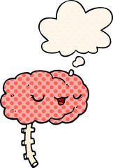happy cartoon brain with thought bubble in comic book style