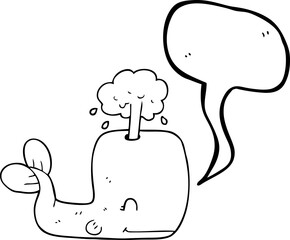 freehand drawn speech bubble cartoon whale spouting water