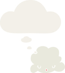 cute cartoon cloud with thought bubble in retro style