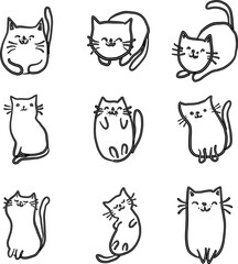 A collection of cats in black and white.