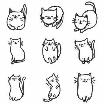 A collection of cats in black and white.