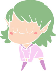 happy flat color style cartoon elf girl posing
