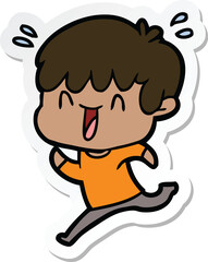 sticker of a cartoon laughing boy