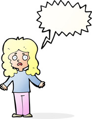 cartoon worried woman with speech bubble