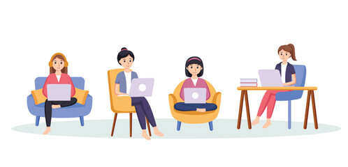 co-working space or remotely at home vector illustration	
