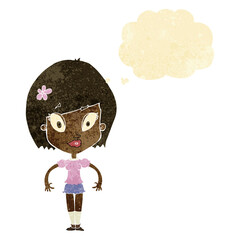 cartoon pretty woman with thought bubble