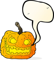 cartoon spooky pumpkin with speech bubble