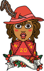 Retro Tattoo Style human bard with natural 20 dice roll