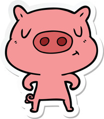 sticker of a cartoon content pig