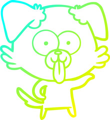 cold gradient line drawing of a cartoon dog with tongue sticking out