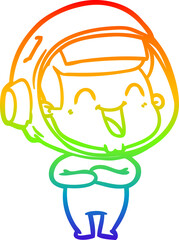 rainbow gradient line drawing of a happy cartoon astronaut