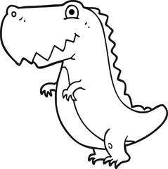 freehand drawn black and white cartoon dinosaur