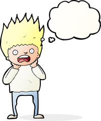 cartoon man panicking with thought bubble