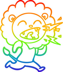 rainbow gradient line drawing of a cartoon roaring lion