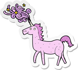sticker of a cartoon magical unicorn