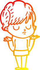 warm gradient line drawing of a cartoon woman