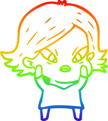 rainbow gradient line drawing of a cartoon stressed woman