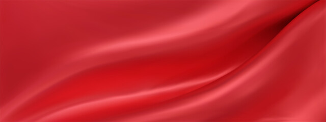 Naklejka na ściany i meble Abstract red silk vector background. Luxury cloth or liquid wave. Abstract or red fabric texture background. Red Cloth soft wave. Creases of satin, silk, and Smooth elegant cotton.