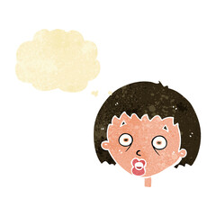 cartoon shocked woman with thought bubble