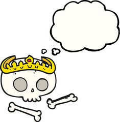 freehand drawn thought bubble cartoon skull wearing tiara