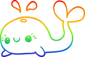 rainbow gradient line drawing of a cute cartoon whale