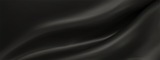 Abstract black silk vector background. Luxury black cloth or liquid wave. Abstract or dark fabric texture background. black Cloth soft wave. Creases of satin, silk, and Smooth elegant cotton.