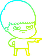 cold gradient line drawing of a cartoon boy