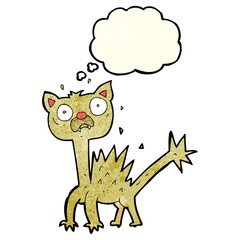 cartoon scared cat with thought bubble