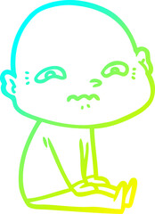 cold gradient line drawing of a cartoon nervous man
