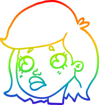 recommend clip art: rainbow gradient line drawing of a cartoon sad girl