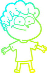 cold gradient line drawing of a cartoon happy man