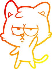 warm gradient line drawing of a bored cartoon cat