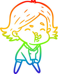 rainbow gradient line drawing of a cartoon girl pulling face