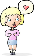 cartoon surprised woman in love