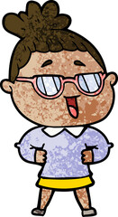 cartoon happy woman wearing spectacles