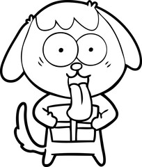 cute cartoon dog with christmas present