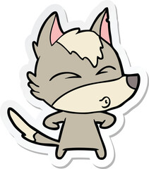 sticker of a cartoon wolf whistling