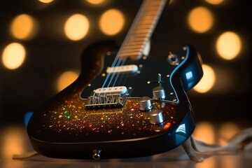 Bokeh background with electric guitar. Generative AI
